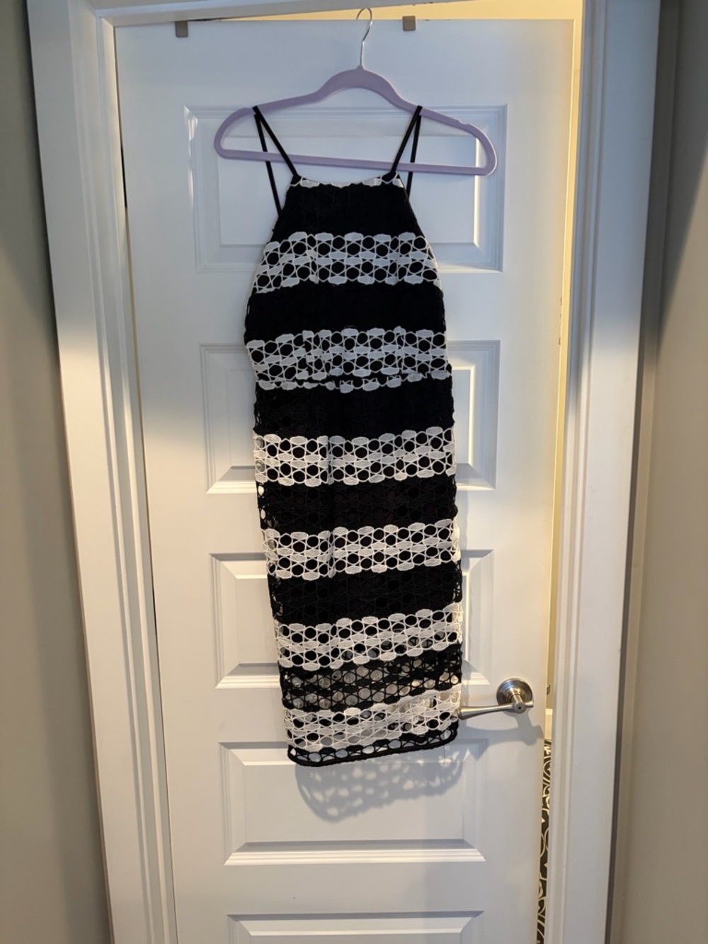 Romeo & Juliet Couture Black and White Lace Stripe Midi Dress